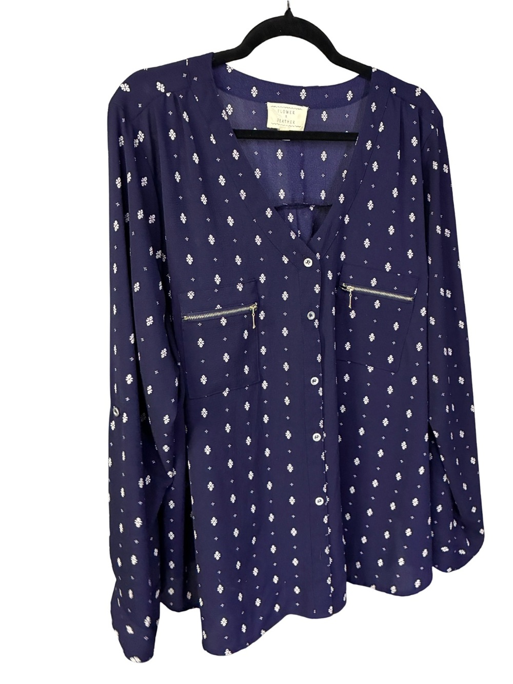 Rails Navy Printed Button-Down Shirt with Zip-Trim Pockets